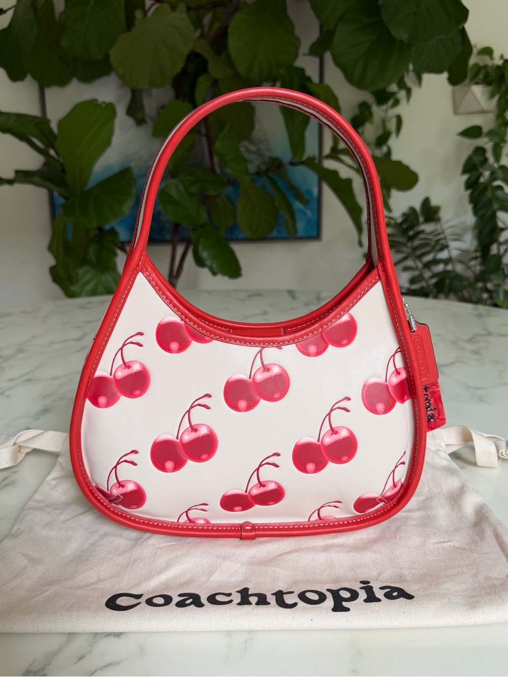 Coach Ergo Bag In Coachtopia Leather With Cherry Print Cloud Multi Red CL754